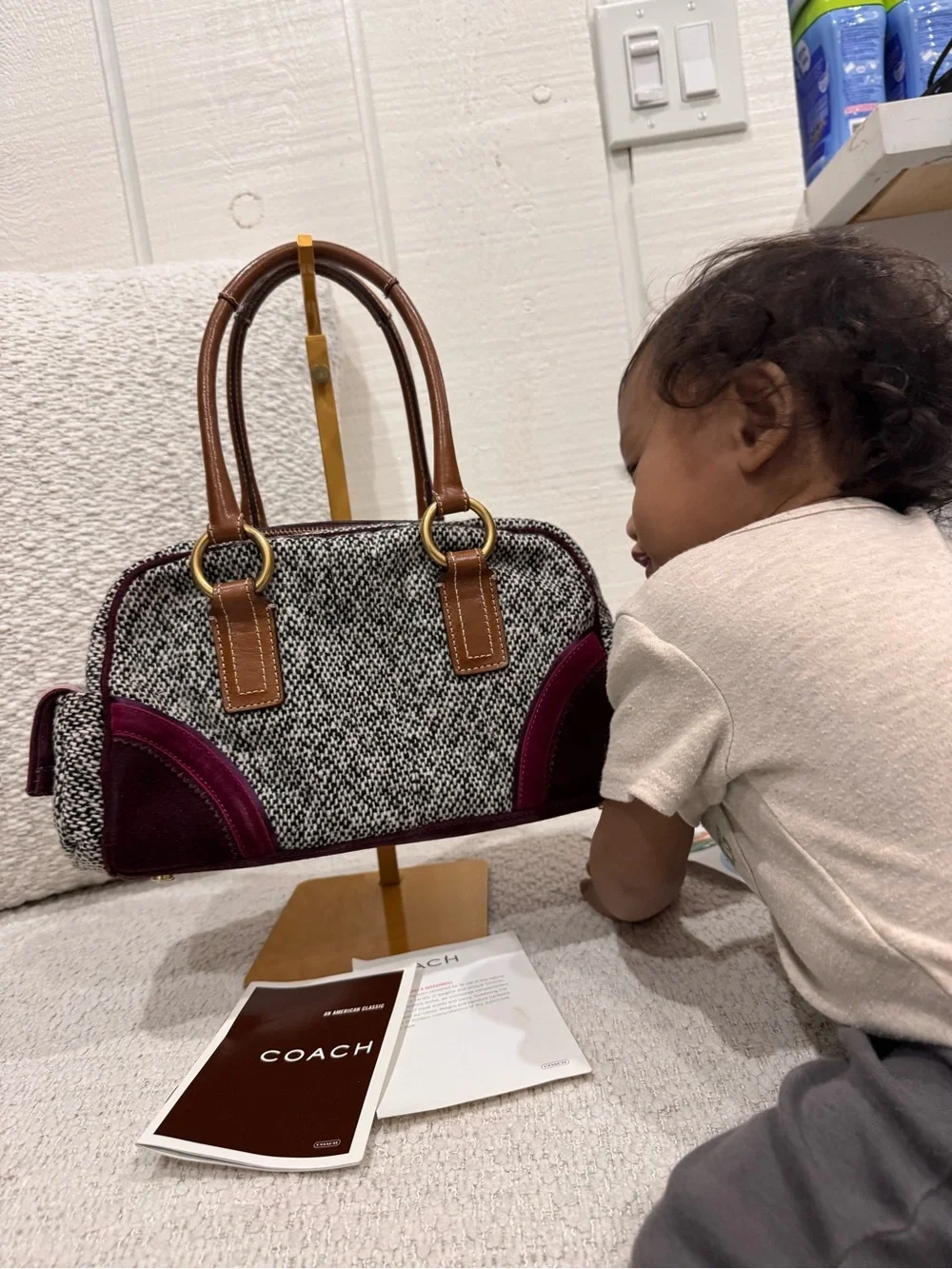 Rare vintage Y2K Coach Soho Tweed and Suede Satchel
